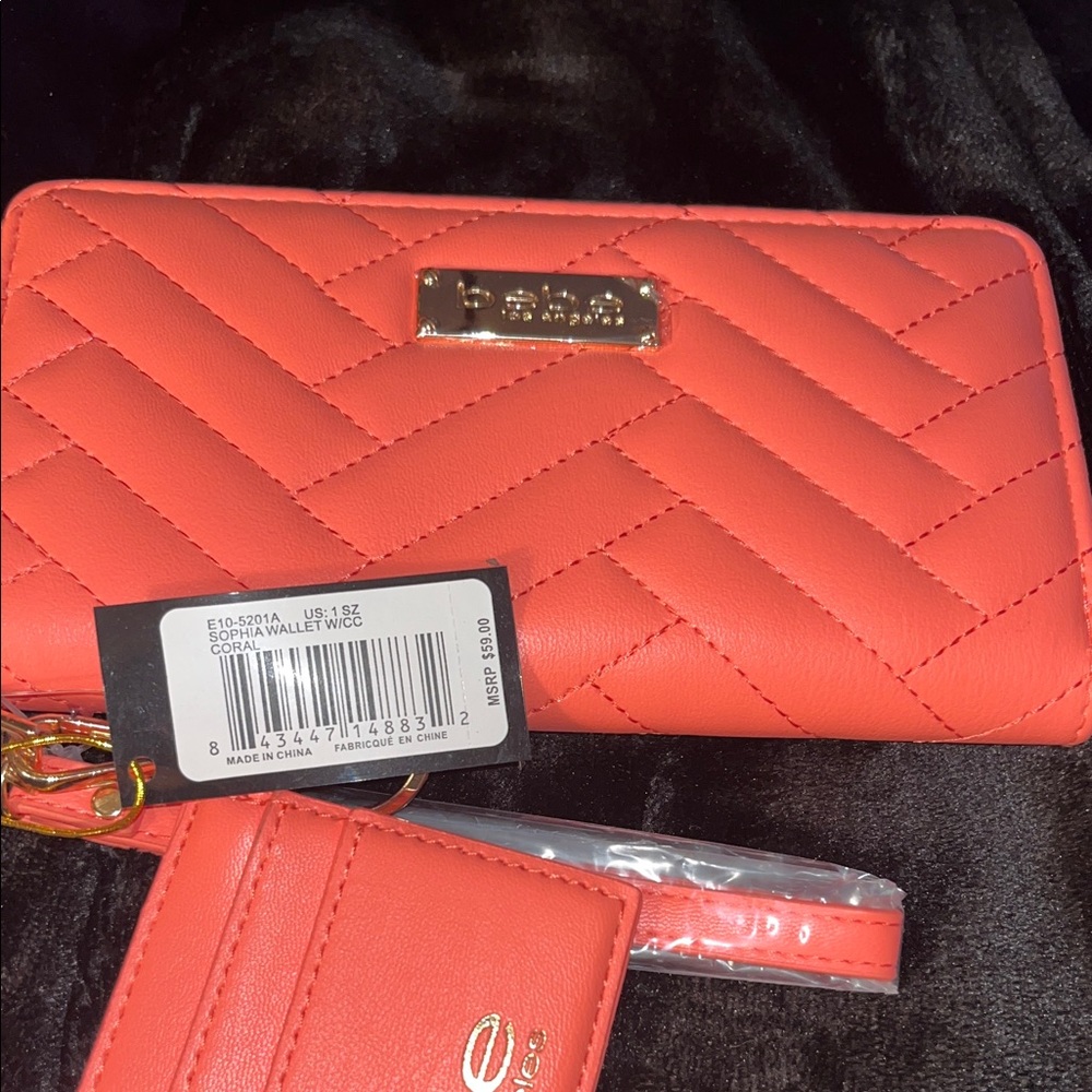 bebe Orange Quilted Wallet with Card Holder and Wristlet - Picture 2 of 3